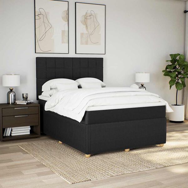 vidaXL Cama com molas/colch&atilde;o 140x200 cm tecido preto