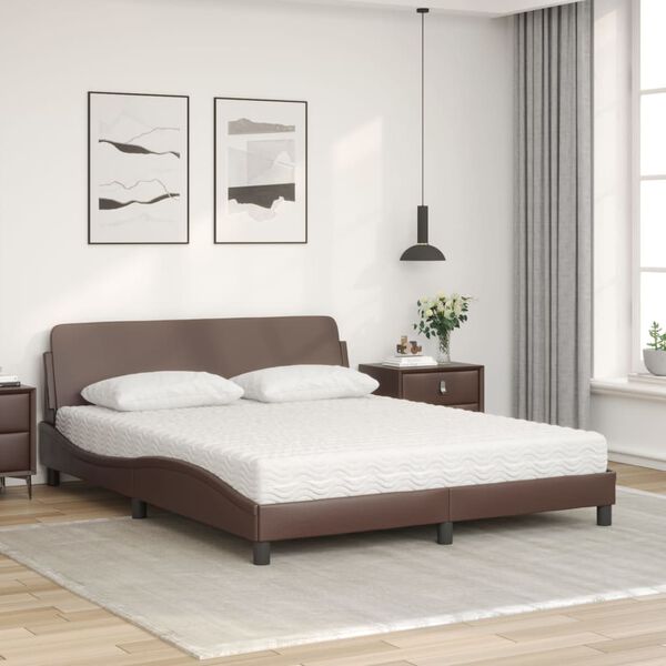 vidaXL Cama com colch&atilde;o Dover 160x200 cm couro artificial castanho