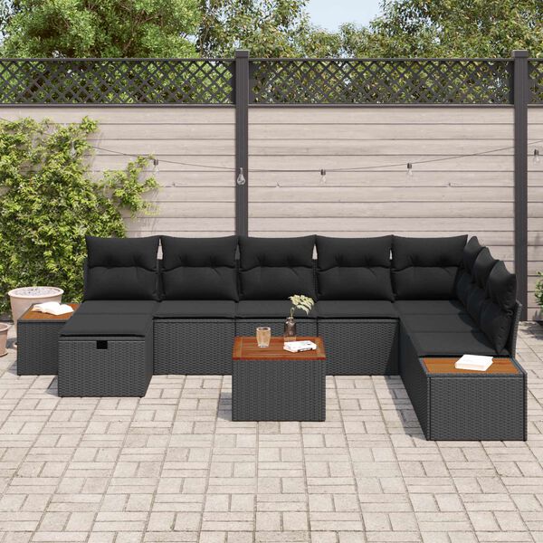 vidaXL Conjunto de Sof&aacute; de Jardim 9 pcs Preto Rattan Sint&eacute;tico