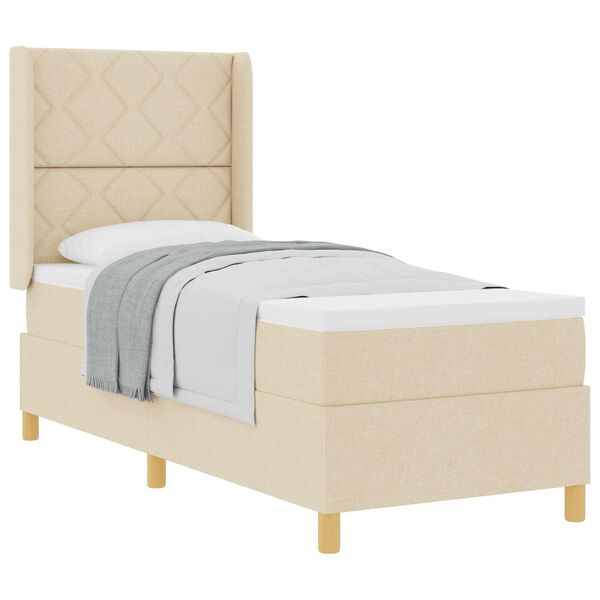 vidaXL Cama Box com colch&atilde;o com cabeceira Creme 80 x 200 cm tecido
