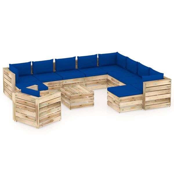 vidaXL 12 pcs conj. lounge jardim c/ almofad&otilde;es madeira impreg. verde