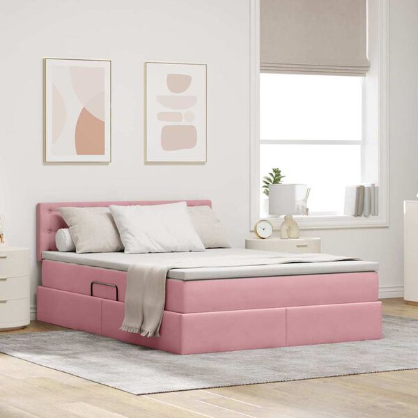 vidaXL Cama com Armazenamento com colch&atilde;o Rosa 140 x 200 cm Veludo