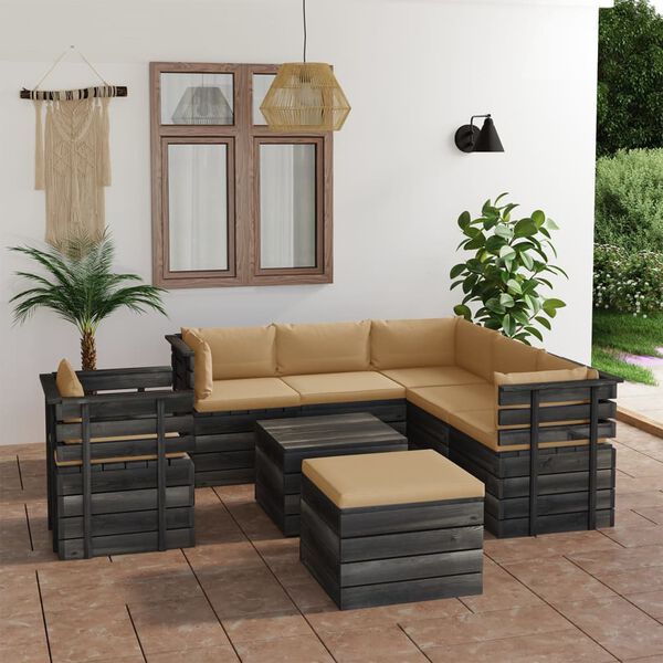vidaXL 8 pcs conjunto lounge de paletes com almofad&otilde;es pinho maci&ccedil;o