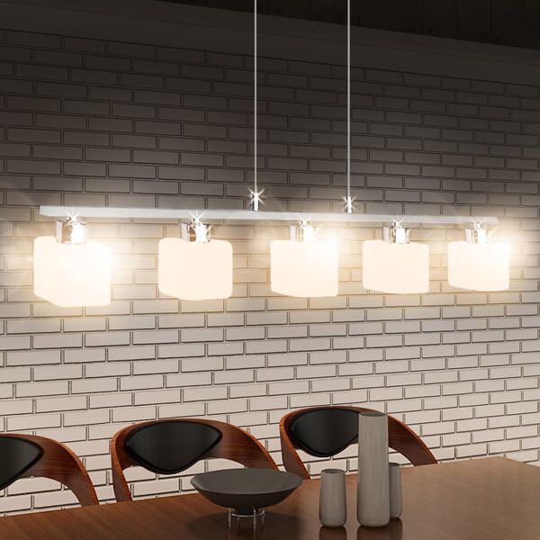 Lustre pendente com abajures quadrados de vidro com 5 x 3 W LED 80 cm