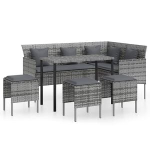 vidaXL 5 pcs conjunto sof&aacute;s formato L c/ almofad&otilde;es vime PE cinzento