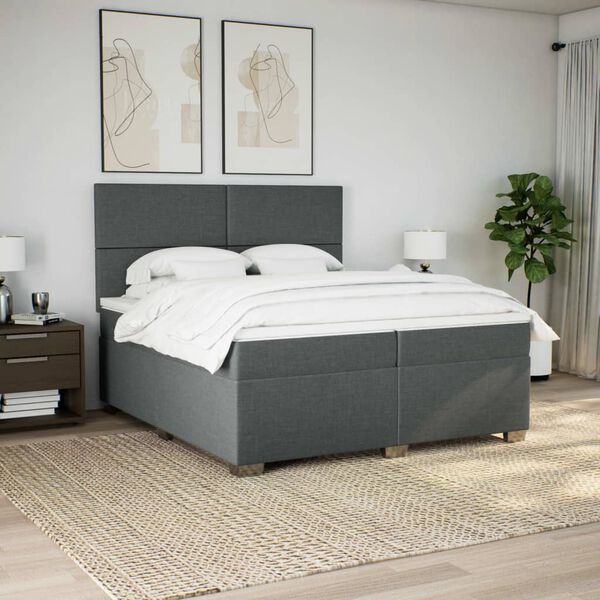 vidaXL Cama com molas/colch&atilde;o 200x200 cm tecido cinzento-escuro