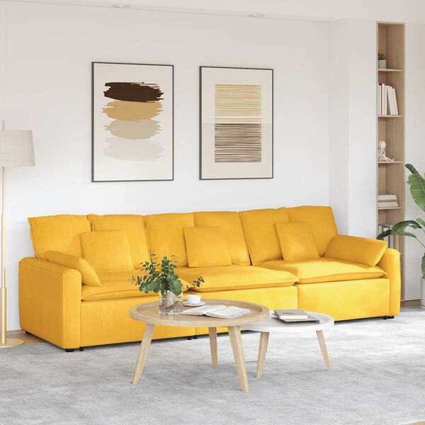 vidaXL Sof&aacute; modular com almofadas amarelo-claro