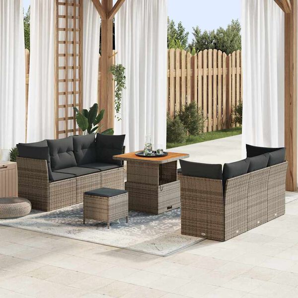 vidaXL Conjunto de Sof&aacute; de Jardim com almofada 9 pcs Cinzeto vime PE