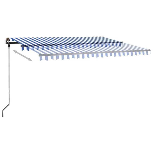 vidaXL Toldo autom&aacute;tico LED e sensor de vento 4,5x3 m azul e branco
