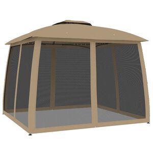 vidaXL Gazebo c/ teto duplo/paredes de malha aço cinzento-acastanhado