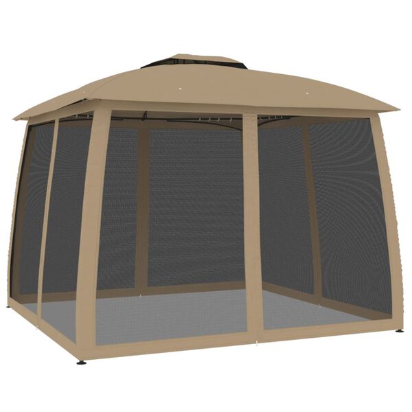 vidaXL Gazebo c/ teto duplo/paredes de malha aço cinzento-acastanhado