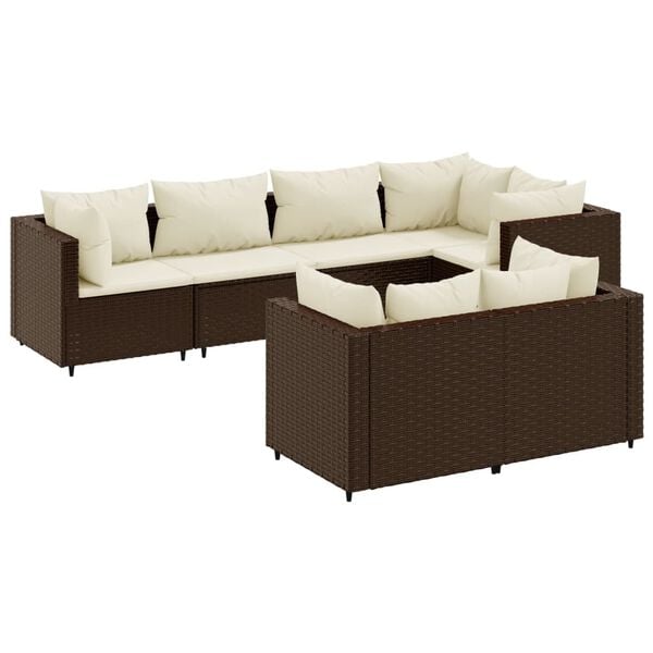 vidaXL 7 pcs conjunto lounge de jardim c/ almofad&otilde;es vime PE castanho