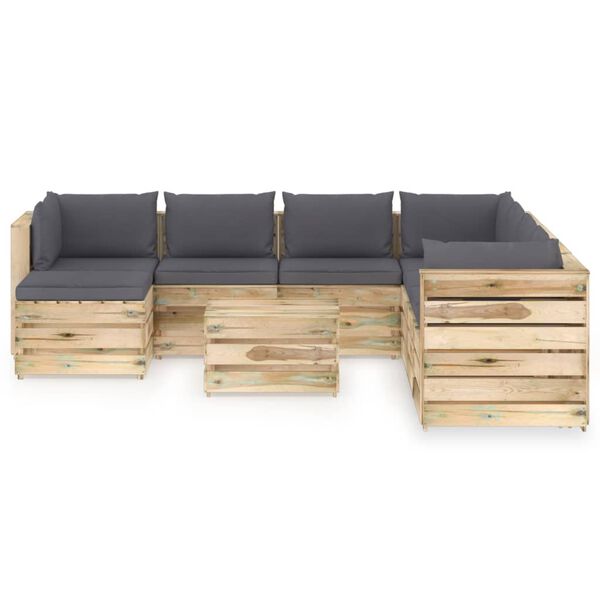 vidaXL 9 pcs conj. lounge jardim c/ almofad&otilde;es madeira impreg. verde