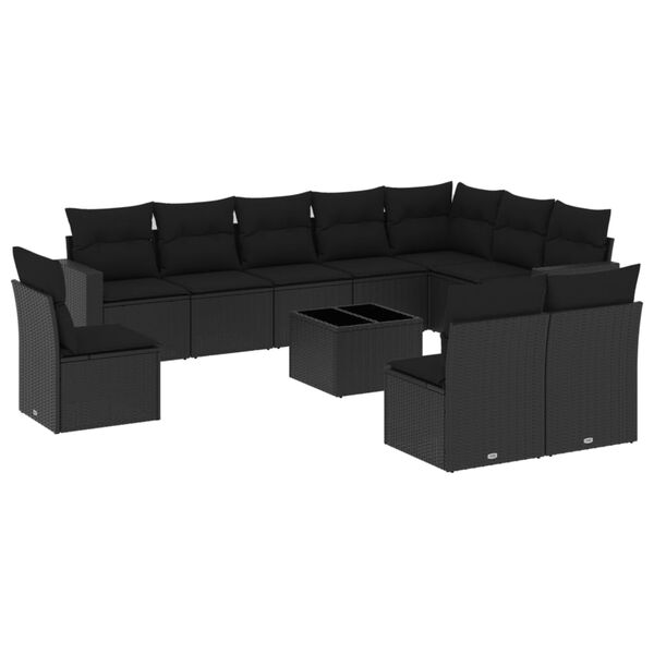 vidaXL 11 pcs conjunto sof&aacute;s de jardim c/ almofad&otilde;es vime PE preto