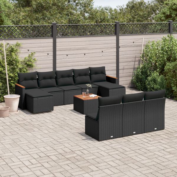 vidaXL 11 pcs conjunto sof&aacute;s de jardim c/ almofad&otilde;es vime PE preto