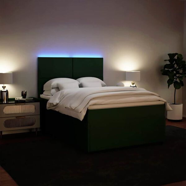 vidaXL Cama com molas/colch&atilde;o 140x190 cm veludo verde-escuro