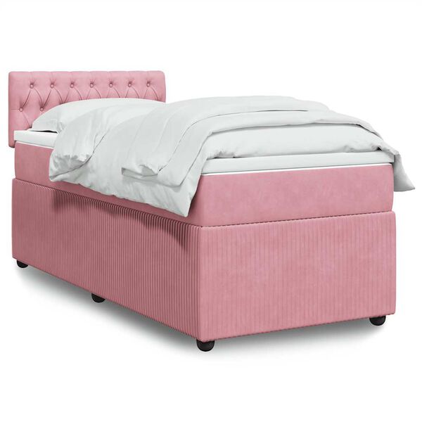 vidaXL Cama com molas/colch&atilde;o 90x200 cm veludo rosa
