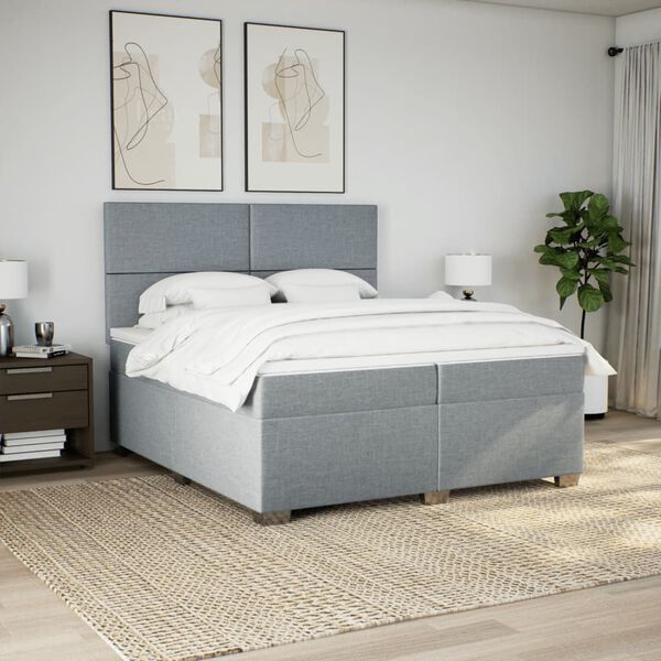 vidaXL Cama com molas/colch&atilde;o 200x200 cm tecido cinza-claro