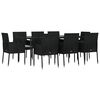 vidaXL 9 pcs conjunto de jantar p/ jardim c/ almofad&otilde;es vime PE preto