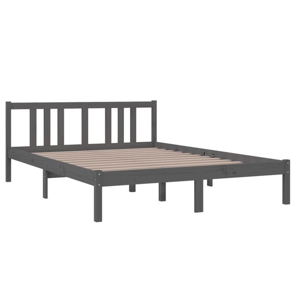 vidaXL Estrutura de cama 140x200 cm madeira maci&ccedil;a cinzento