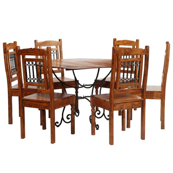 vidaXL Conjunto mesa de jantar 7 pcs madeira de ac&aacute;cia maci&ccedil;a