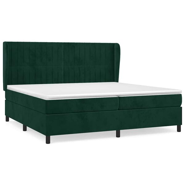 vidaXL Cama com molas/colch&atilde;o 200x200 cm veludo verde-escuro