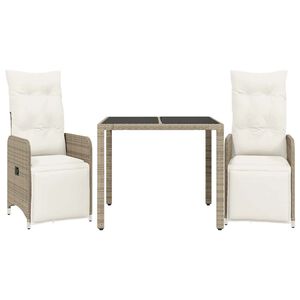 vidaXL 3 pcs conjunto bistr&ocirc; de jardim c/ almofad&otilde;es vime PE castanho