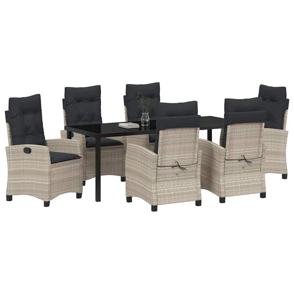 vidaXL Conjunto de Jantar para Jardim 7 pcs Cinzento-claro vime PE