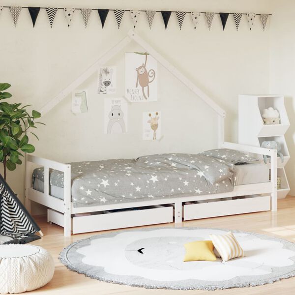 vidaXL Estrutura cama infantil c/ gavetas 80x200cm pinho maci&ccedil;o branco