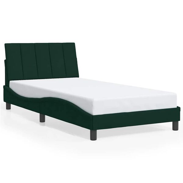 vidaXL Estrutura de cama sem colch&atilde;o Hanko 100x200 cm veludo verde-escuro