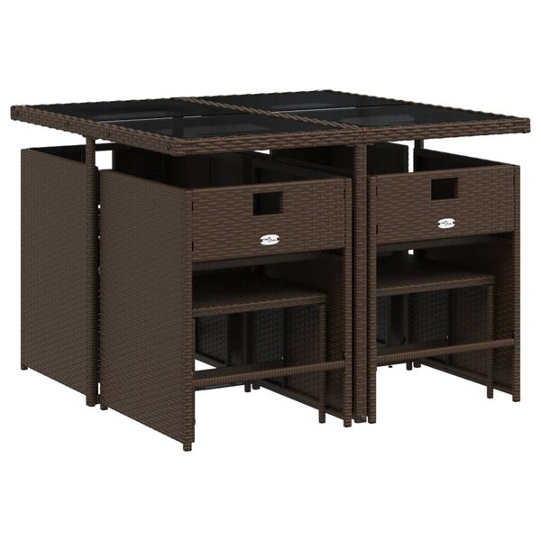 vidaXL 9 pcs conjunto jantar p/ jardim c/ almofad&otilde;es vime PE castanho