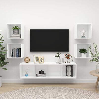 vidaXL 5 pcs conjunto de móveis de TV contraplacado branco