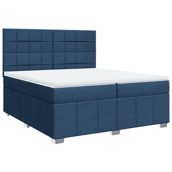 vidaXL Cama com molas/colch&atilde;o 200x200 cm tecido azul