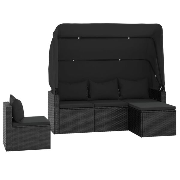 vidaXL 4 pcs conjunto de sof&aacute;s para jardim c/ almofad&otilde;es vime PE preto