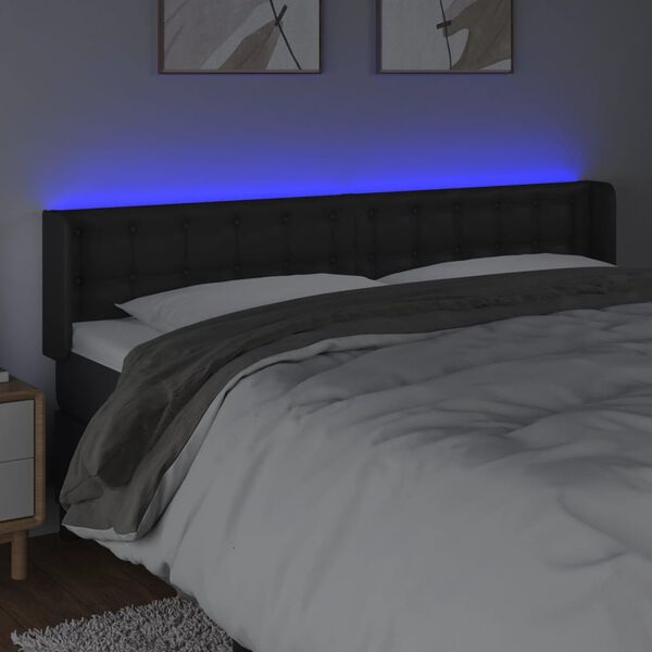 vidaXL Cabeceira de cama c/ LED couro artificial 183x16x78/88 cm preto