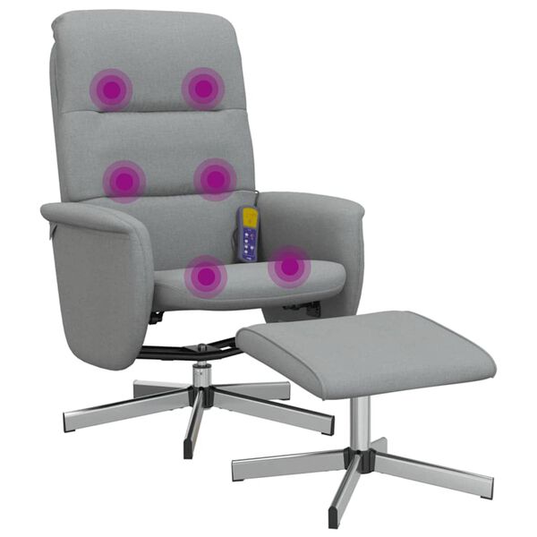 vidaXL Cadeira de massagens reclin&aacute;vel c/ apoio p&eacute;s tecido cinza-claro