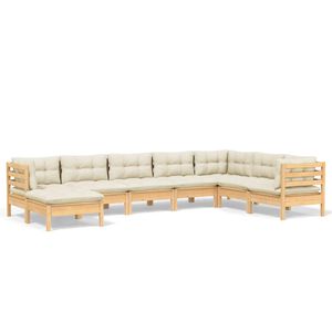 vidaXL 8 pcs conjunto lounge jardim c/ almofad&otilde;es creme pinho maci&ccedil;o