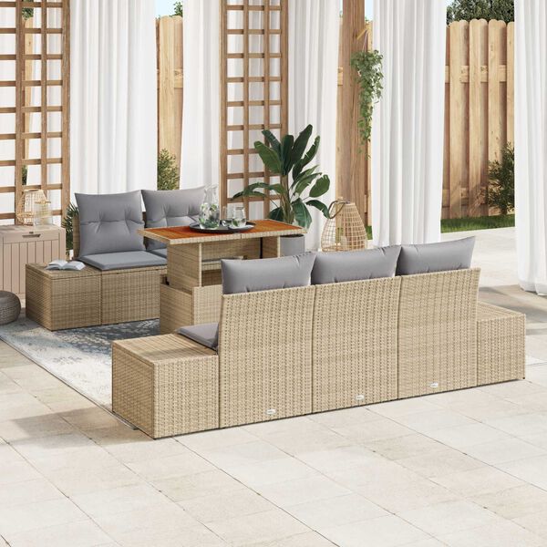 vidaXL Conjunto de Sof&aacute; de Jardim 6 pcs Bege Rattan Sint&eacute;tico