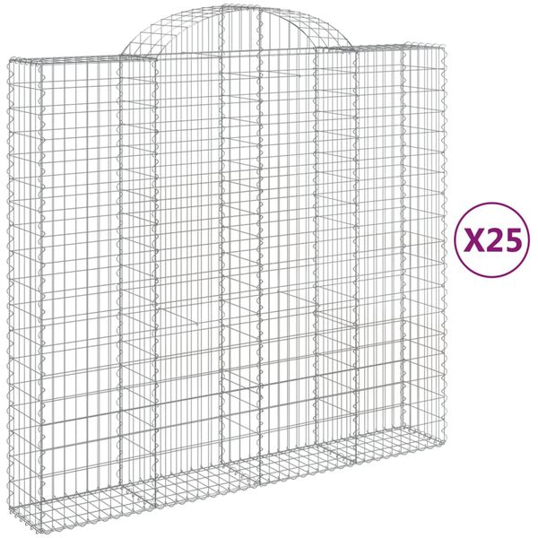 vidaXL Cestos gabi&atilde;o arqueados 25 pcs 200x50x180/200 ferro galvanizado