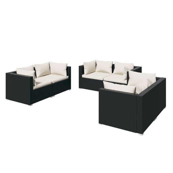 vidaXL 6 pcs conjunto lounge de jardim c/ almofad&otilde;es vime PE preto