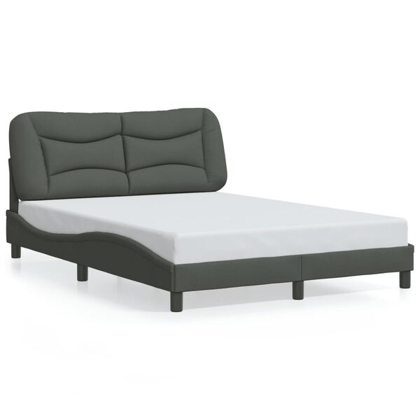 vidaXL Estrutura de cama sem colch&atilde;o Hvar 140x200 cm tecido cinzento-escuro