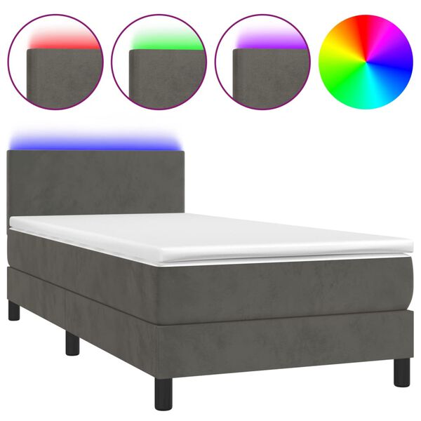 vidaXL Cama box spring c/ colch&atilde;o/LED 100x200cm veludo cinzento-escuro