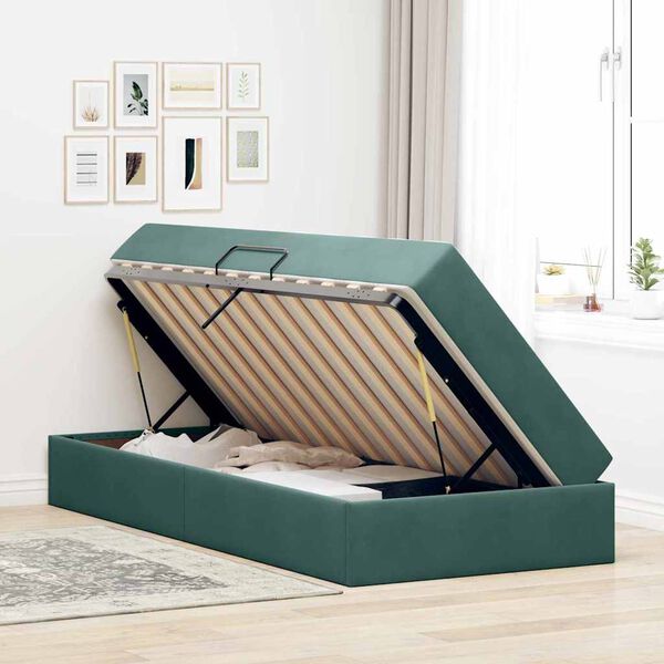 vidaXL Cama com arruma&ccedil;&atilde;o e colch&atilde;o Verde Escuro 90 x 190 cm Veludo