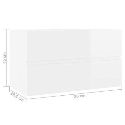 vidaXL Armário lavatório 80x38,5x45 cm contraplacado branco brilhante