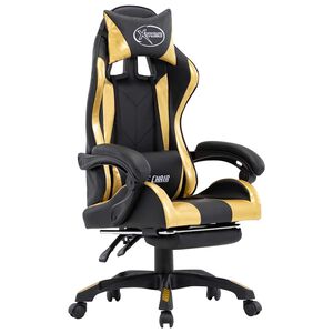 vidaXL Cadeira estilo corrida c/ apoio p&eacute;s couro artif. dourado/preto
