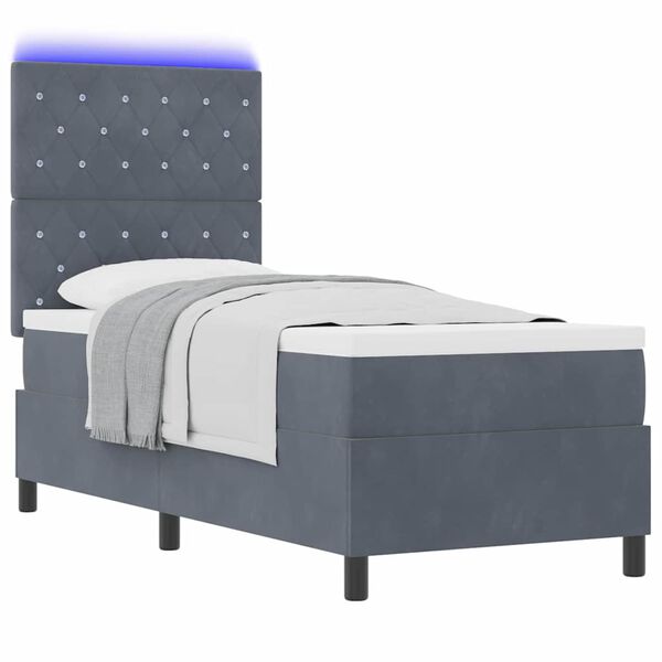 vidaXL Cama Box Spring LED com colch&atilde;o Cinza Escuro 80 x 200 cm tecido