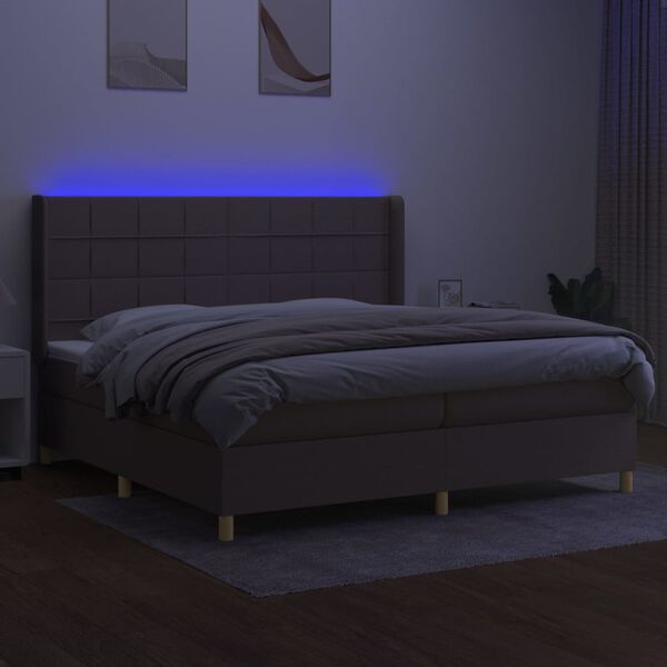 vidaXL Cama box spring colch&atilde;o/LED 200x200cm tecido cinza-acastanhado