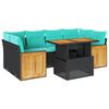 vidaXL 7 pcs conjunto sof&aacute;s jardim c/ almofad&otilde;es vime PE/ac&aacute;cia preto