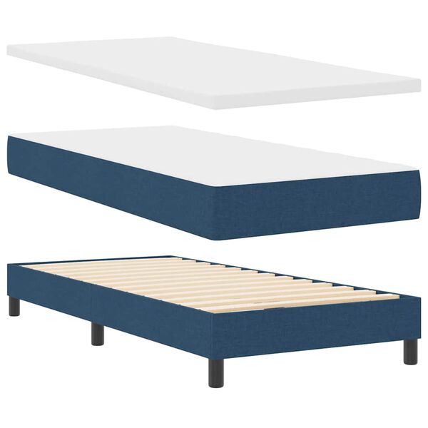 vidaXL Cama Box com colch&atilde;o com cabeceira Azul 90 x 200 cm tecido