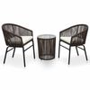 vidaXL 3 pcs conjunto de bistr&ocirc; com almofad&otilde;es vime PE castanho